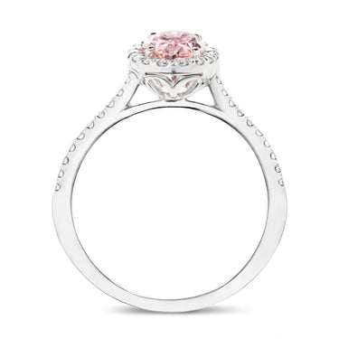 2.50 Carat Oval Shaped Halo Pink Lab Diamond Ring In White Gold