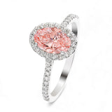 2.50 Carat Oval Shaped Halo Pink Lab Diamond Ring In White Gold