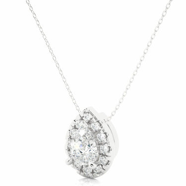 0.80 Ct Pear Shaped Prong Set Lab Diamond Halo Pendant In White Gold