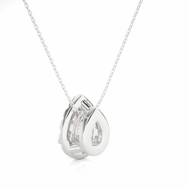 0.80 Ct Pear Shaped Prong Set Lab Diamond Halo Pendant In White Gold