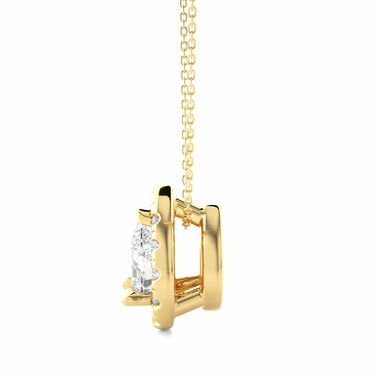 0.80 Ct Pear Shaped Bar Setting Halo Diamond Pendant In Yellow Gold