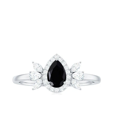 2.40 Carat Pear Cut Prong Setting Black And White Diamond Halo Ring In White Gold