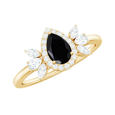 2.40 Carat Pear Cut Prong Setting Black And White Diamond Halo Ring In Yellow Gold
