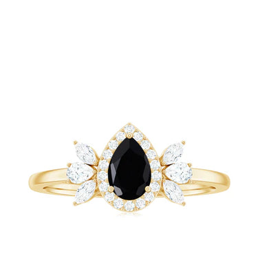 2.40 Carat Pear Cut Prong Setting Black And White Diamond Halo Ring In Yellow Gold