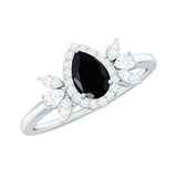 2.40 Carat Pear Cut Prong Setting Black And White Diamond Halo Ring In White Gold