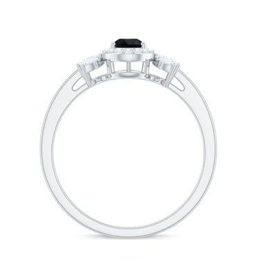 2.40 Carat Pear Cut Prong Setting Black And White Diamond Halo Ring In White Gold
