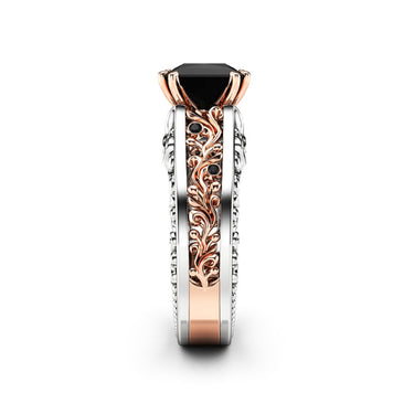 1.50 Ct Princess Cut Black Diamond Two-Tone Engagement Ring