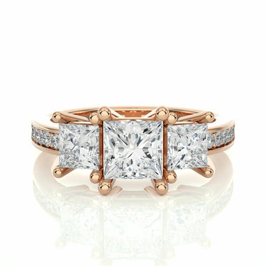2.20 Ct Princess And Round Cut Prong Setting Diamond Ring In Rose Gold