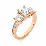 2.20 Ct Princess And Round Cut Prong Setting Diamond Ring In Rose Gold