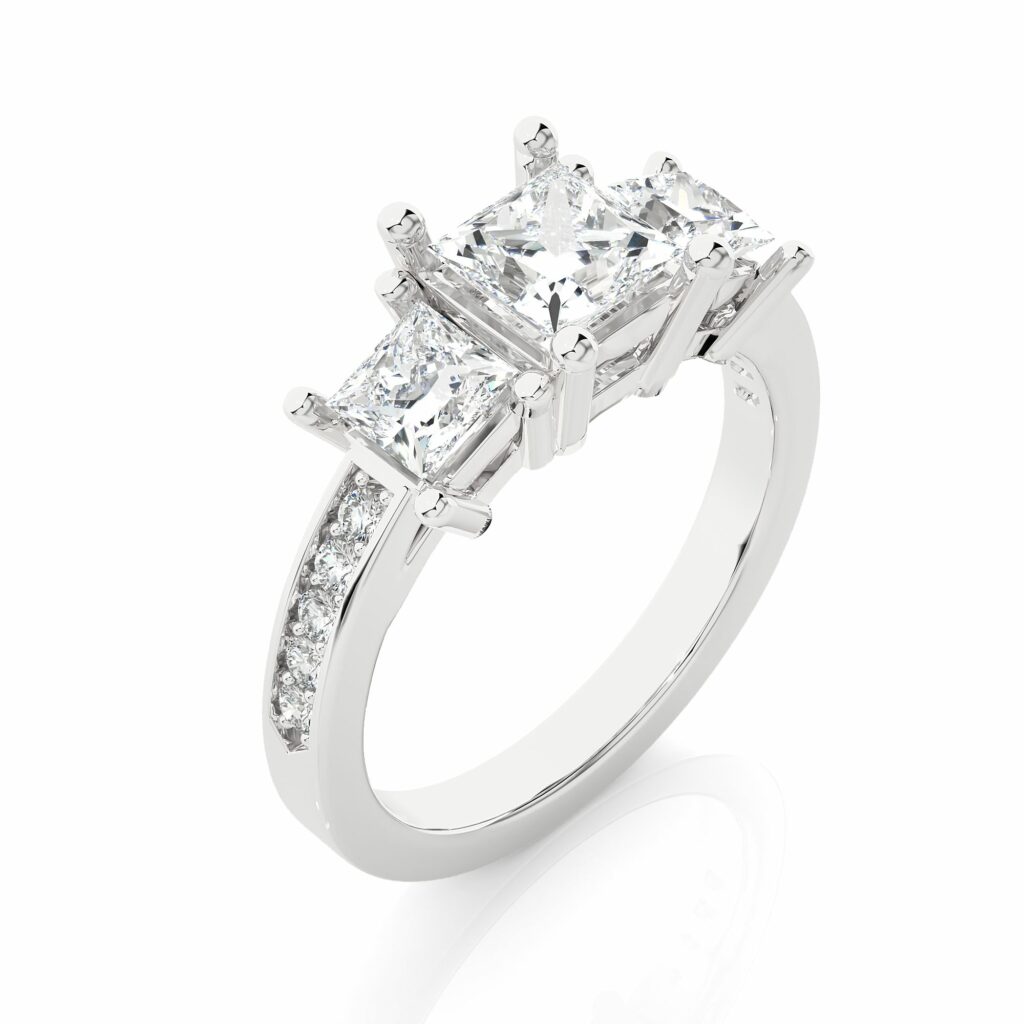2.20 Ct Three Stone Princess Cut Diamond Ring White Gold