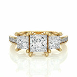 2.20 Ct Three Stone Princess Cut Diamond Ring Yellow Gold