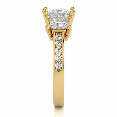 2.20 Ct Three Stone Princess Cut Diamond Ring Yellow Gold
