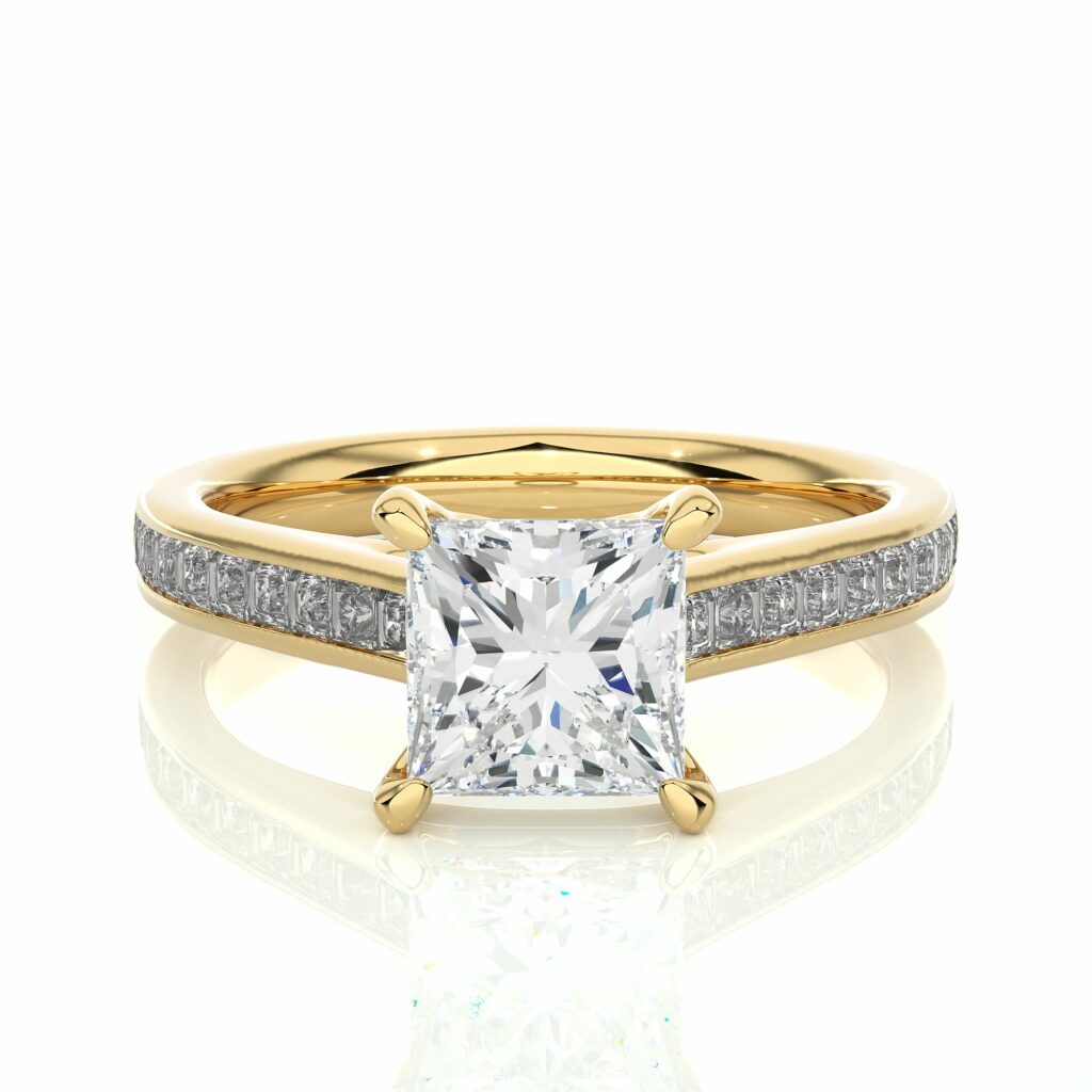 2 Carat Princess Cut Solitaire Diamond Ring Yellow Gold