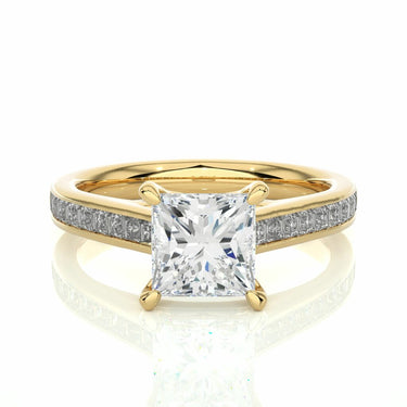 2 Carat Princess Cut 4 Prong Channel Setting Diamond Ring In Yellow Gold 