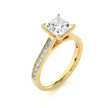 2 Carat Princess Cut 4 Prong Channel Setting Diamond Ring In Yellow Gold 