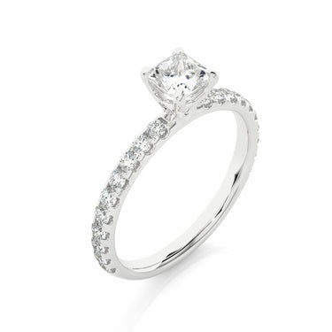 1 Ct Princess Cut Prong Set Diamond Ring With Accents In White Gold