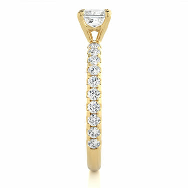 1 Ct Princess Cut Prong Set Diamond Ring With Accents In Yellow Gold
