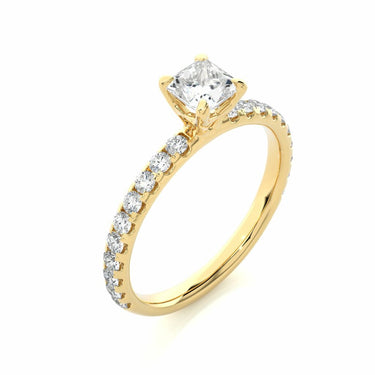 1 Ct Princess Cut Prong Set Diamond Ring With Accents In Yellow Gold