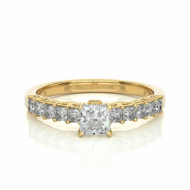 0.85ct Princess Cut Engagement Ring With Accents In Yellow Gold