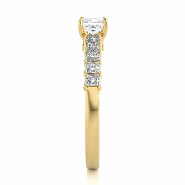 0.85 Ct Princess Cut Prong Setting Diamond Ring With Accents In Yellow Gold