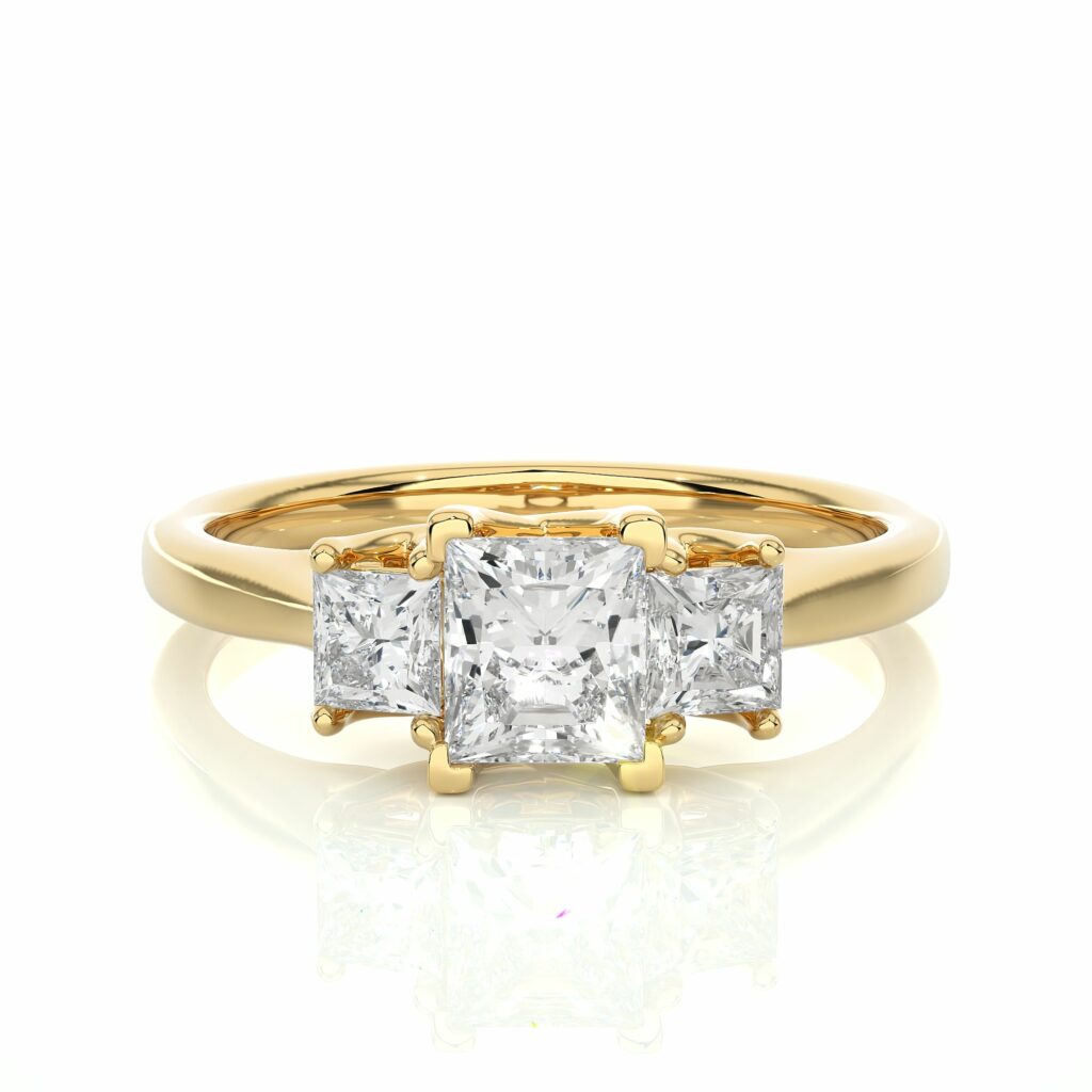 1 Ct Princess Cut Prong Set 3 Stone Lab Diamond Engagement Ring White Gold Yellow Lab Diamond Engagement Rings