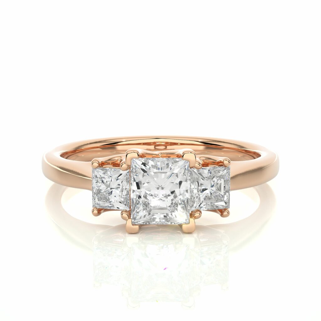 1 Ct Princess Cut Three Stone Ring Diamond Ring In Rose Gold Rose