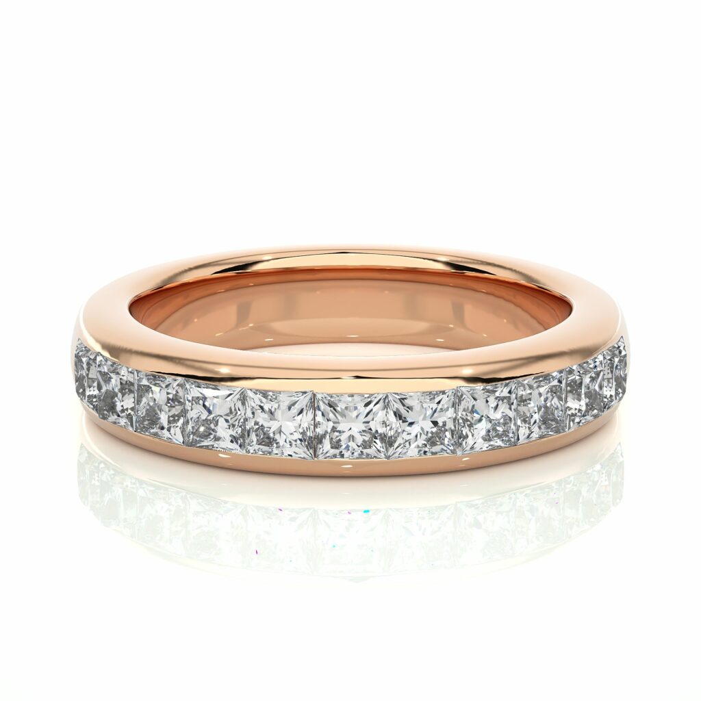 1.05 Ct Princess Cut Channel Set Diamond Eternity Wedding Band 18K Rose Gold Natural Diamond