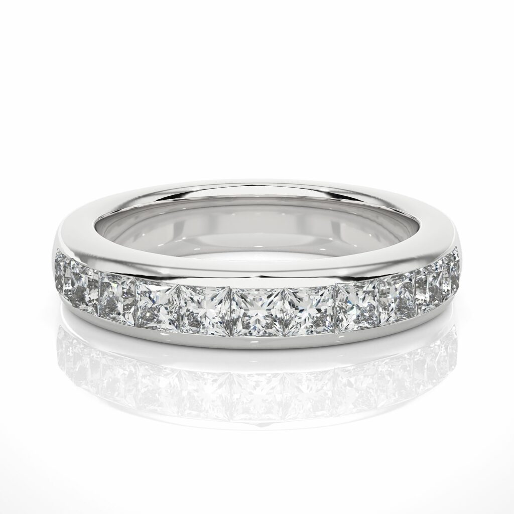 1.05 Ct Princess Cut Channel Set Lab Diamond Half Eternity Band In White Gold White