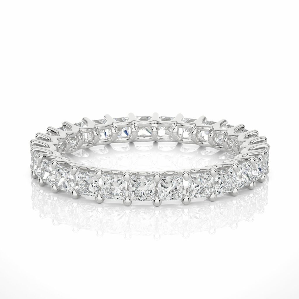 1.95 Ct Princess Cut Prong Setting Diamond Eternity Band In White Gold 950 Platinum Natural Diamond Eternity Wedding Rings