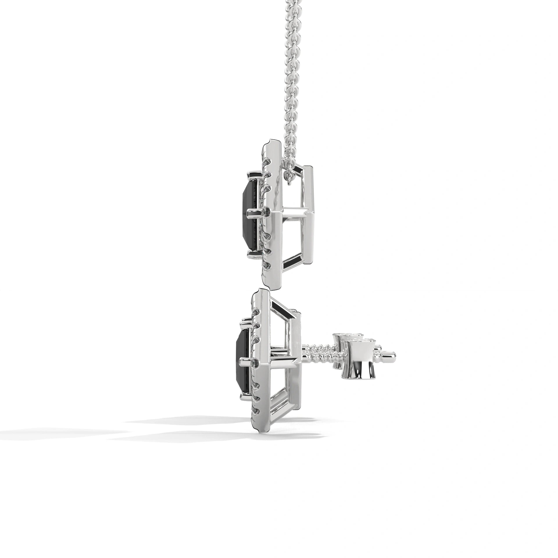 Princess Cut Diamond Black Diamond Pendant & Earrings Halo Set