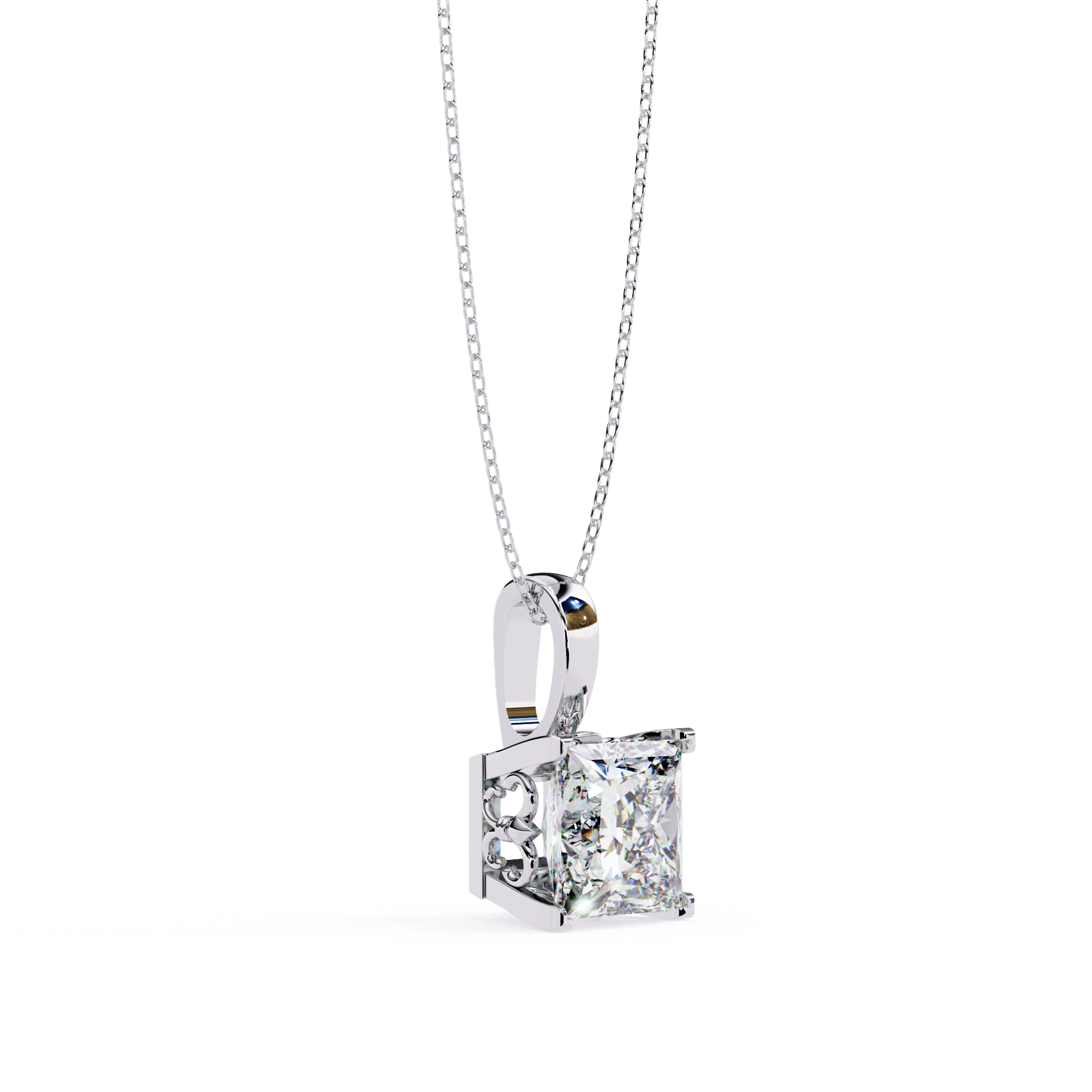 2.74 Ct Princess Cut Lab Diamond Pendant Bold White Gold Setting