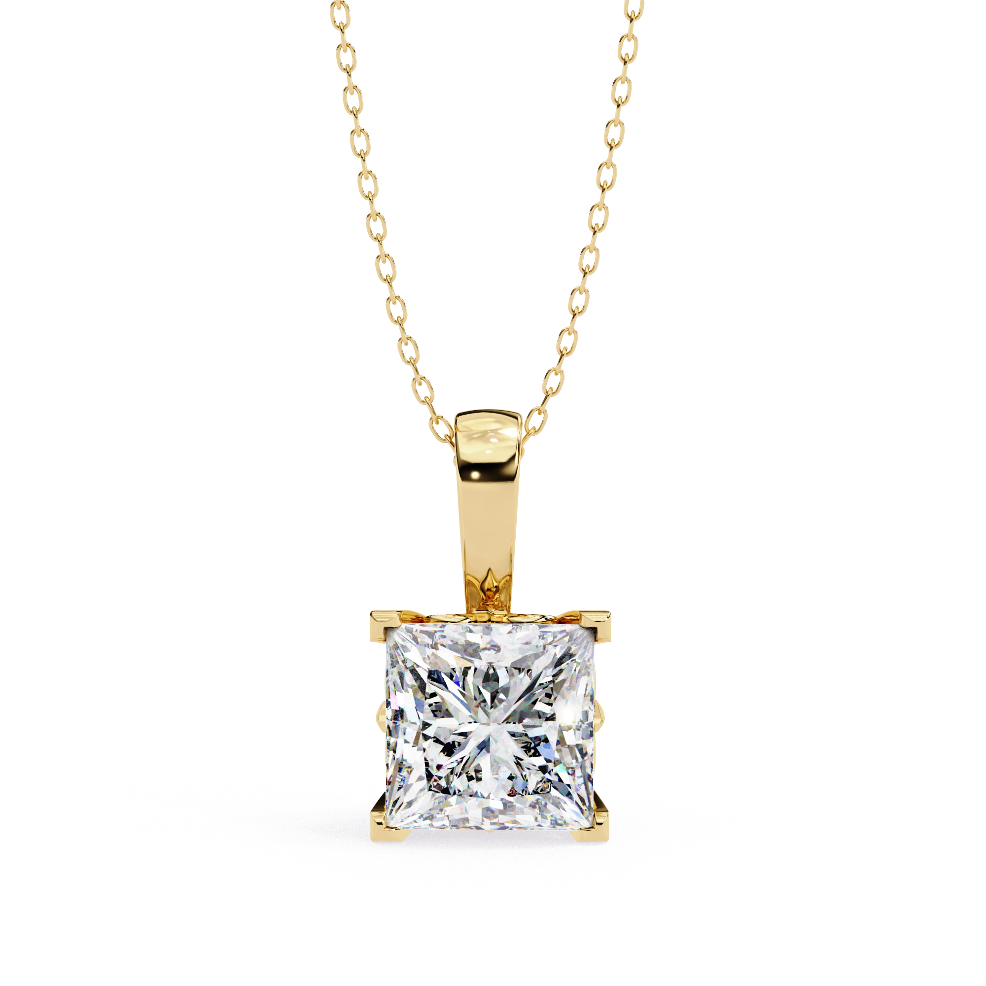 2.74 Ct Princess Cut Lab Diamond Pendant Bold White Gold Setting Lab Diamond
