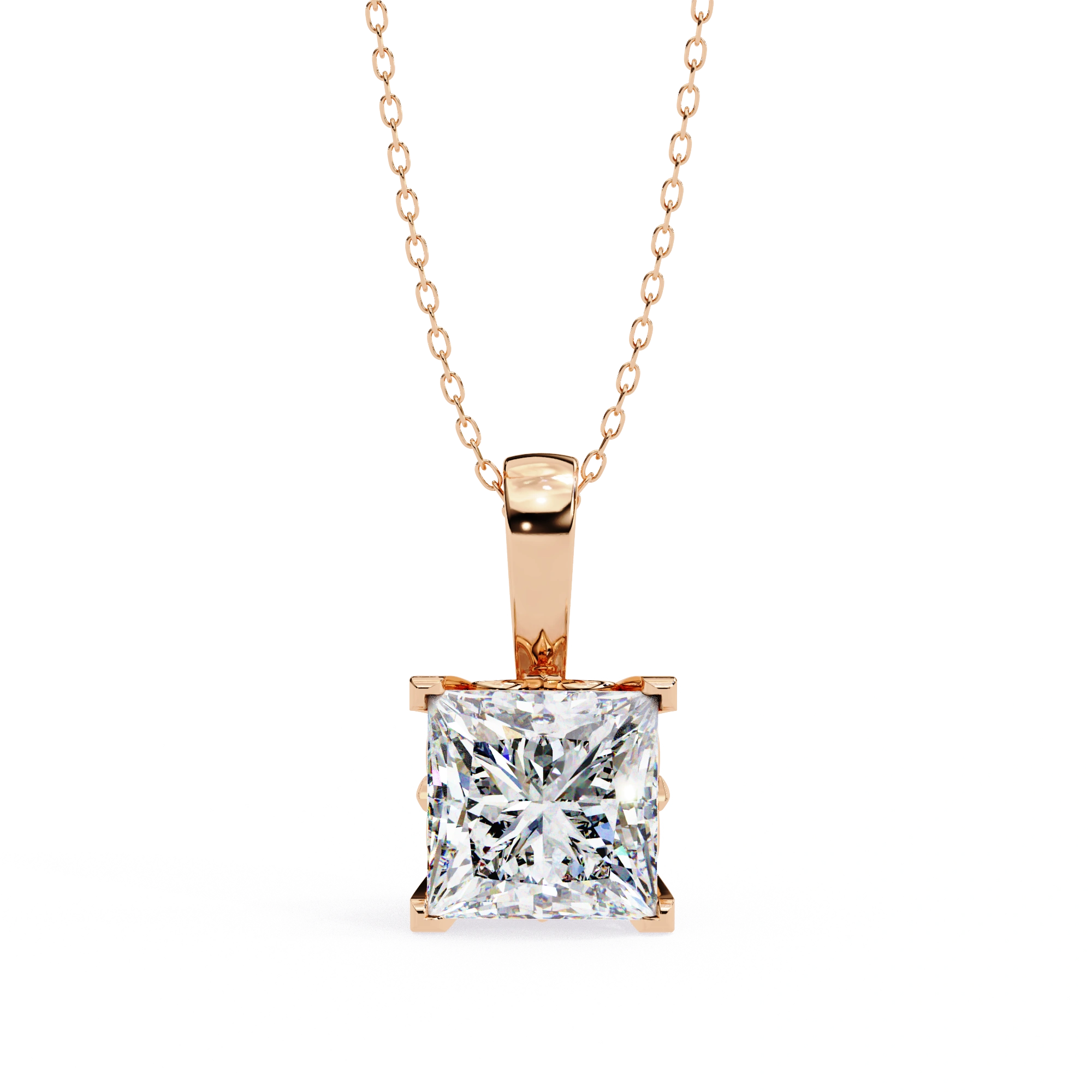2.74 Ct Princess Cut Lab Diamond Pendant Bold White Gold Setting Lab Diamond