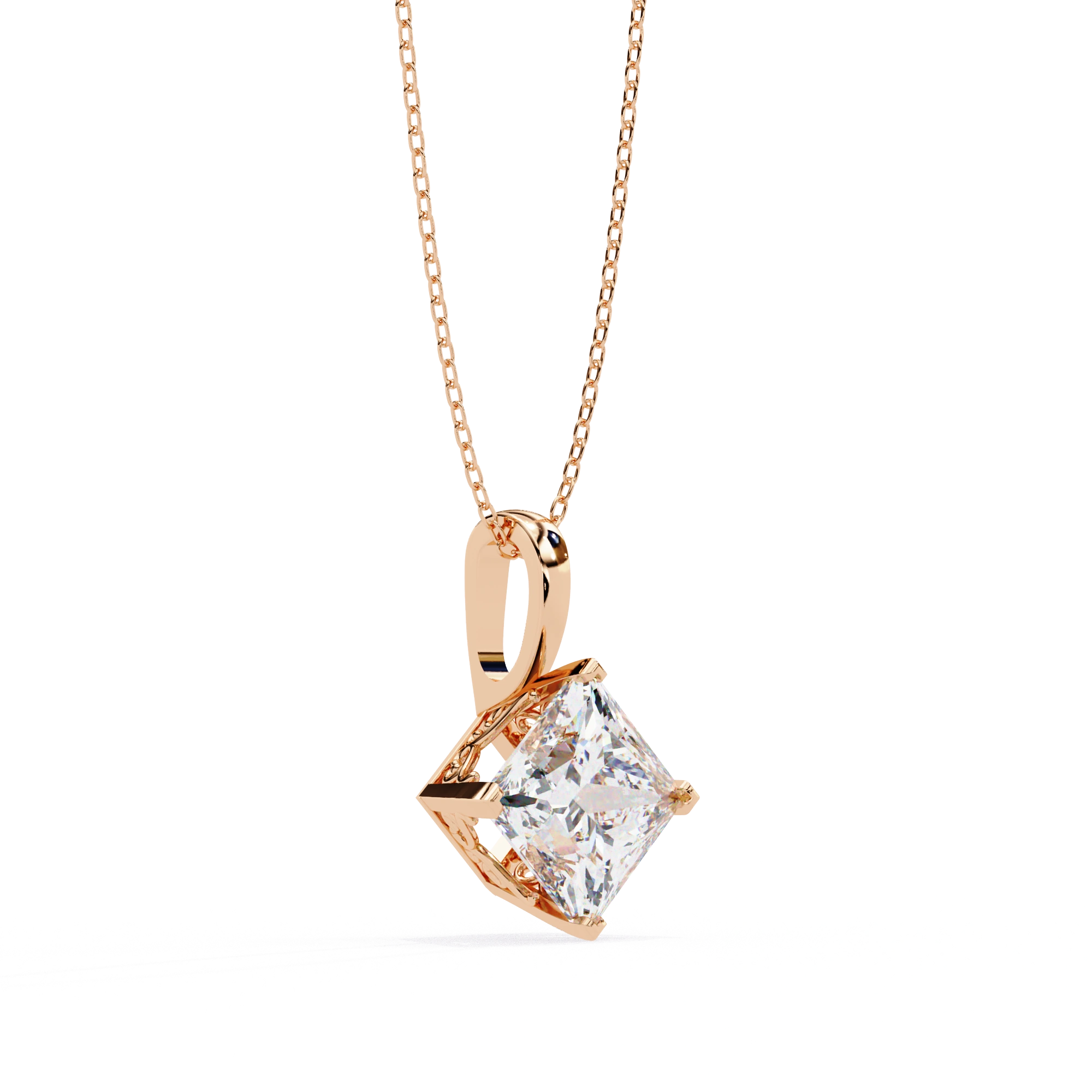 3 Ct Princess Cut Lab Diamond Solitaire Pendant Rose Gold
