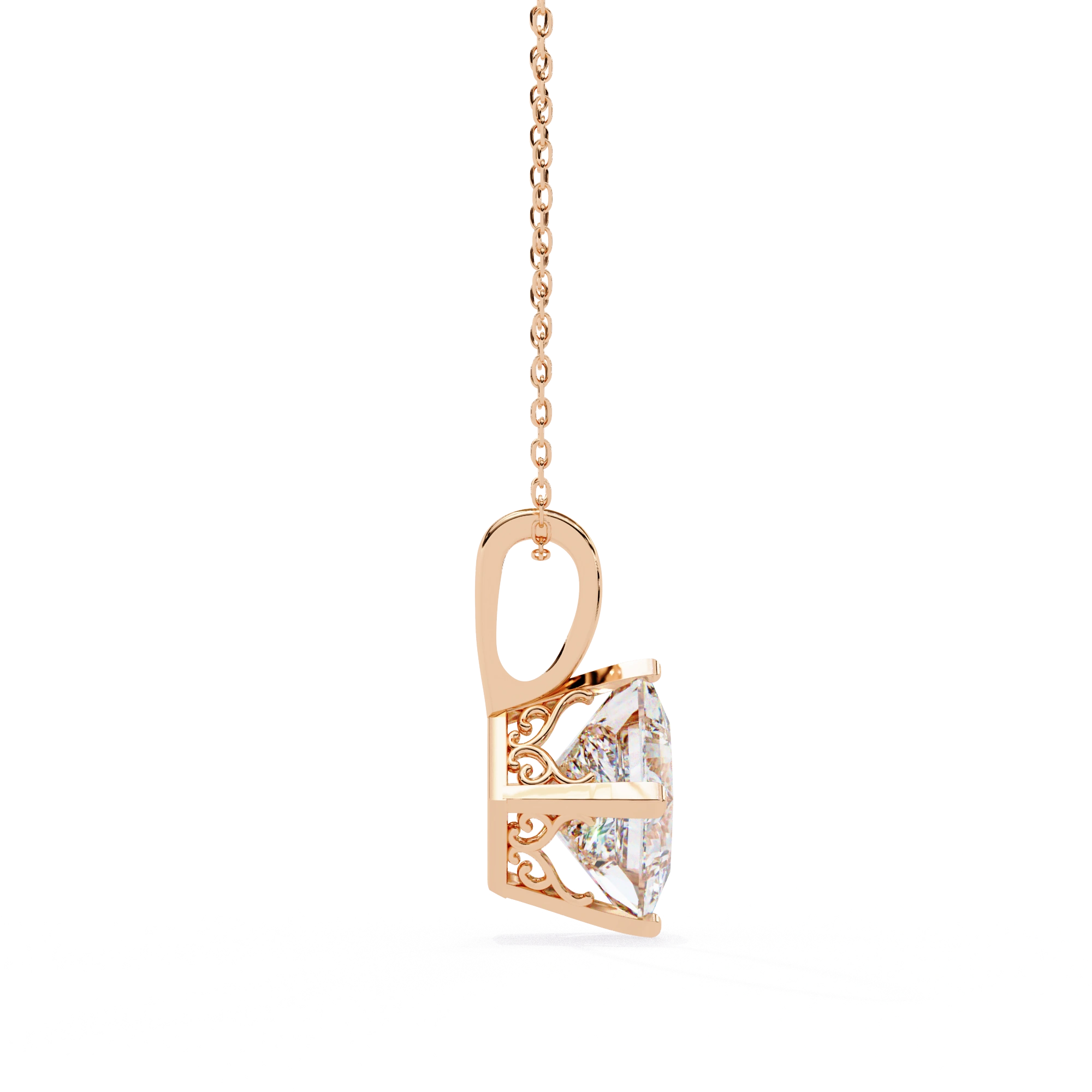 3 Ct Princess Cut Lab Diamond Solitaire Pendant Rose Gold