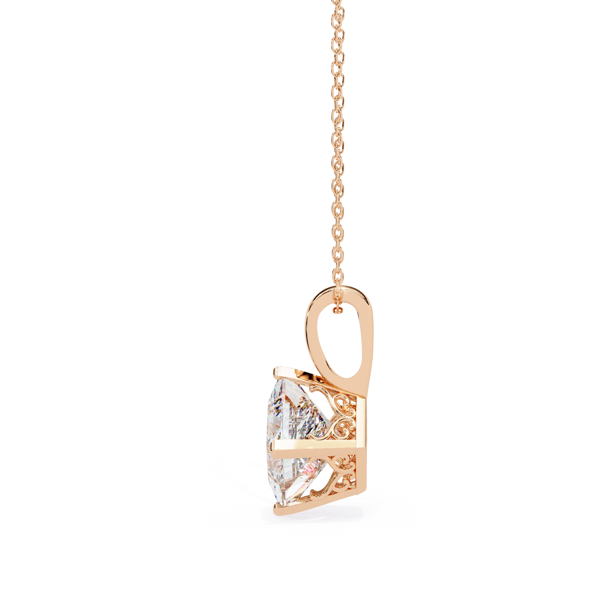 3 Ct Princess Cut Lab Diamond Solitaire Pendant Rose Gold