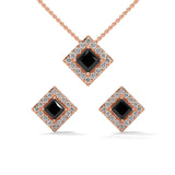 Princess Cut Diamond Black Diamond Pendant & Earrings Halo Set