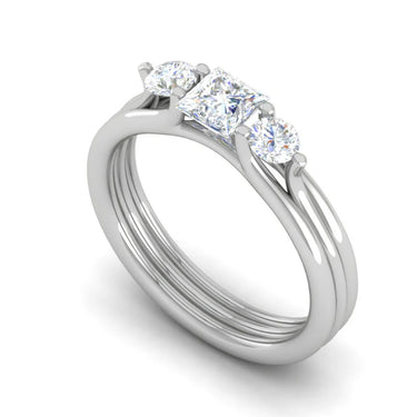 1.75 Ct Princess and Round Cut Prong Setting 3 Stone Lab Diamond Ring In White Gold