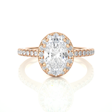 1.30 Ct Oval Cut Prong Set Lab Diamond Halo Engagement Ring In Rose Gold