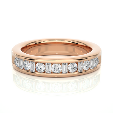 0.50 Ct Round And Baguette Shaped Lab Diamond Wedding Band In White Gold