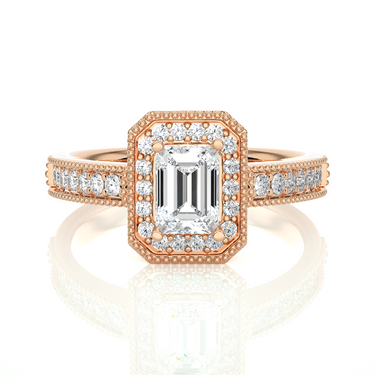 1.05 Ct Emerald Cut Prong Set Halo Lab Diamond Engagement Ring In White Gold
