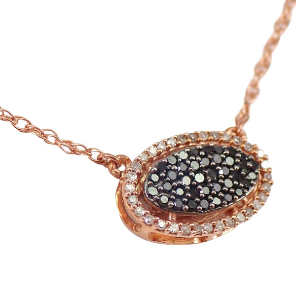 Oval Black Diamond Necklace Rose Gold Halo Diamond Pendant Chain 14K White Gold - Made to Order