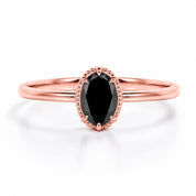 Unique 2 Carat Design Oval Cut Black Diamond Solitaire Engagement Ring 10K Rose Gold Black Diamond Ring