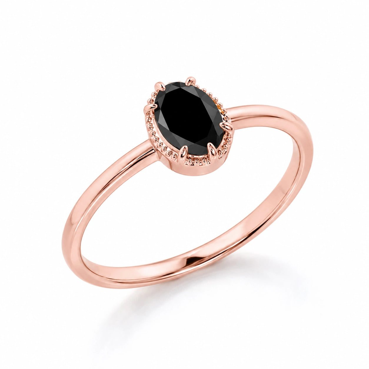Unique 2 Carat Design Oval Cut Black Diamond Solitaire Engagement Ring 14K Rose Gold Black Diamond Ring