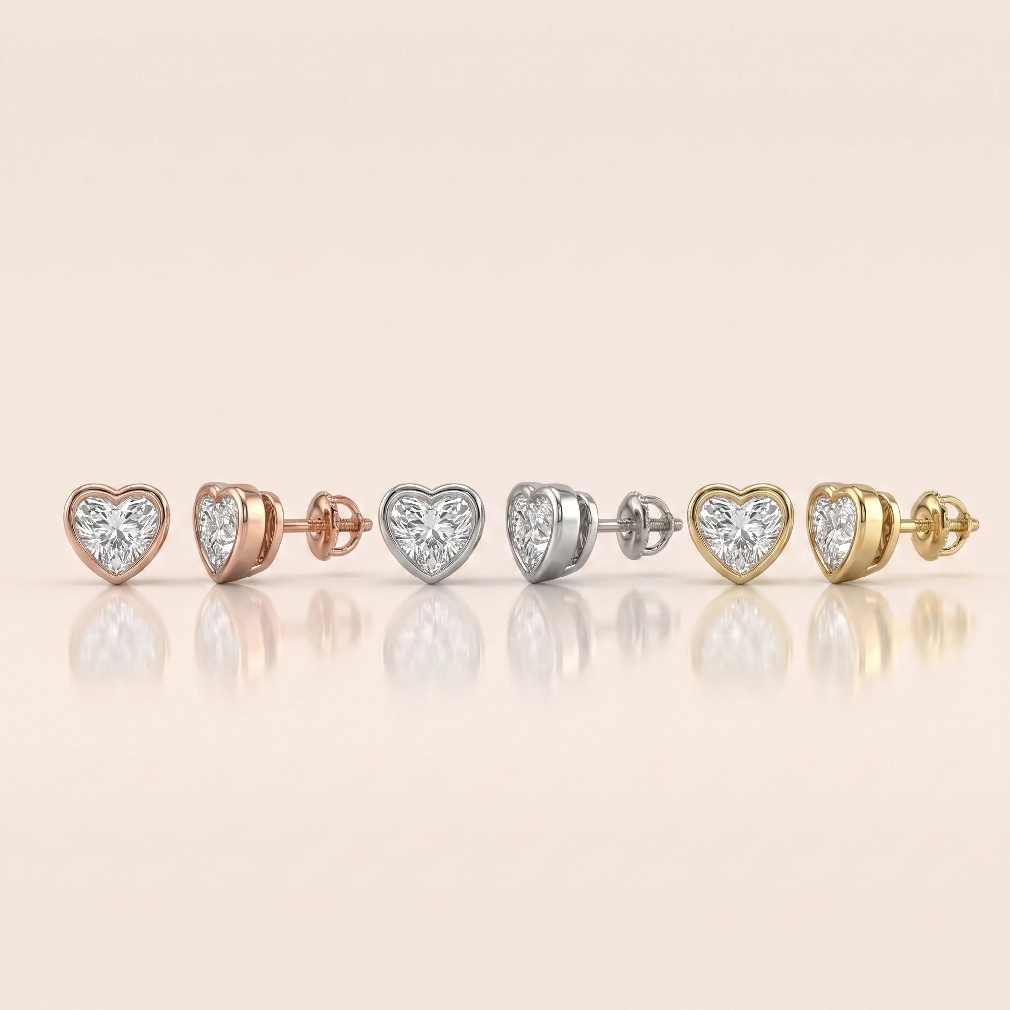 0.50 Ct to 5 Carat Heart Diamond Earrings in Multiple Settings Bezel Setting