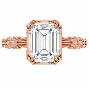 Front view of 2.5 Ct Emerald Cut Diamond Solitaire Engagement Ring with 4-Prong Setting