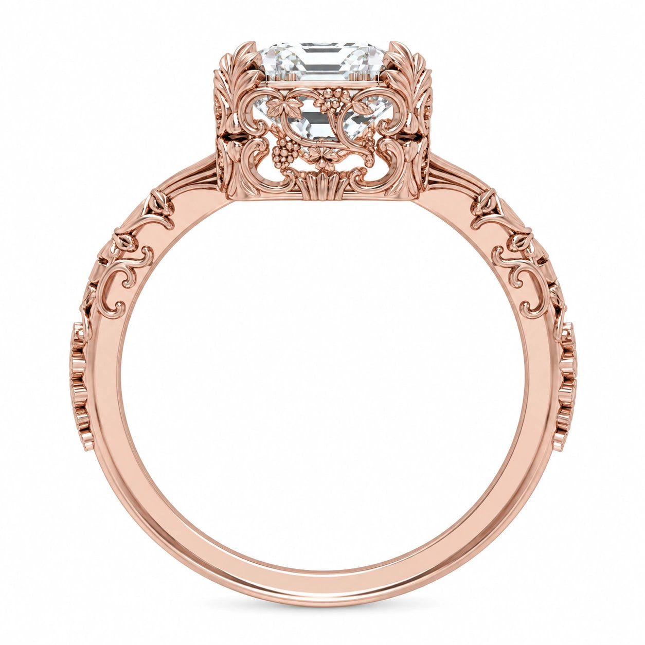 Metal View of 2.5 Ct Emerald Cut Diamond Solitaire Engagement Ring with 4-Prong Setting
