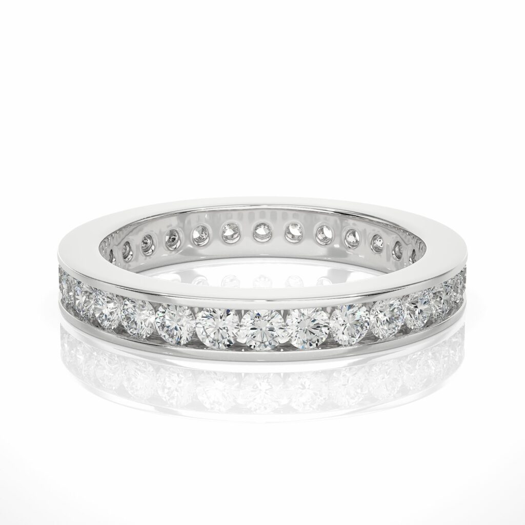 1.20 Carat Round Cut Channel Set Diamond Eternity Band In White Gold 950 Platinum Natural Diamond Eternity Wedding Rings