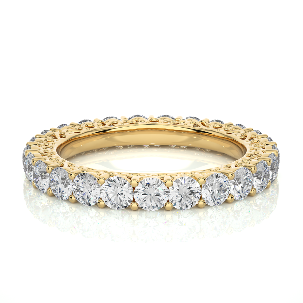 2.30 Carat Filigree Prong Setting Diamond Eternity Band In Rose Gold Yellow