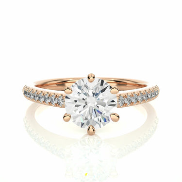 1.50 Ct Round Shaped Solitaire 6 Claw With Accent Moissanite Ring In Rose Gold